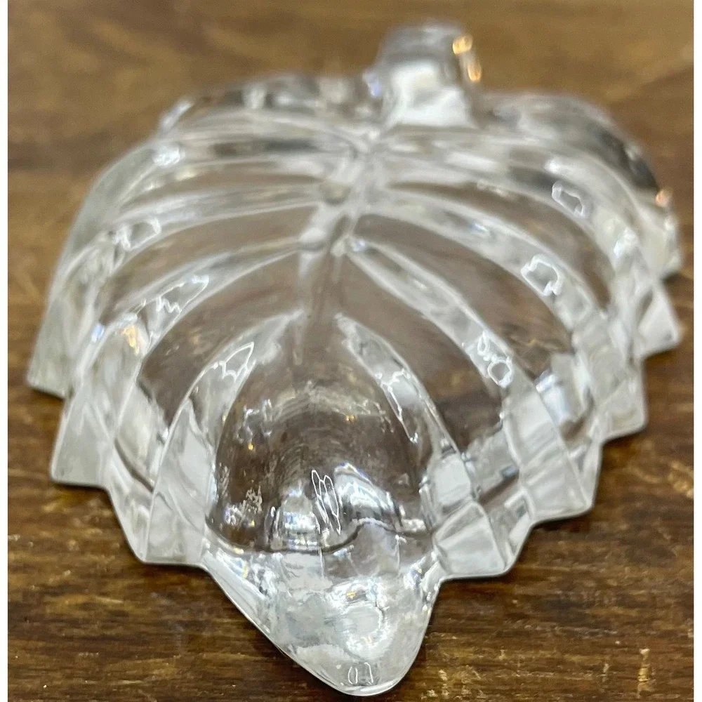 Glass Leaf‎ Dish Clear Trinket Jewelry Holder Vintage Small Decor